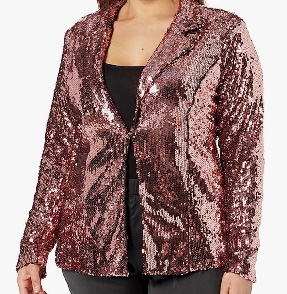 City Chic Sequin Jacket Size M 18 Pink Blazer New Years Valentines Coat Sparkle